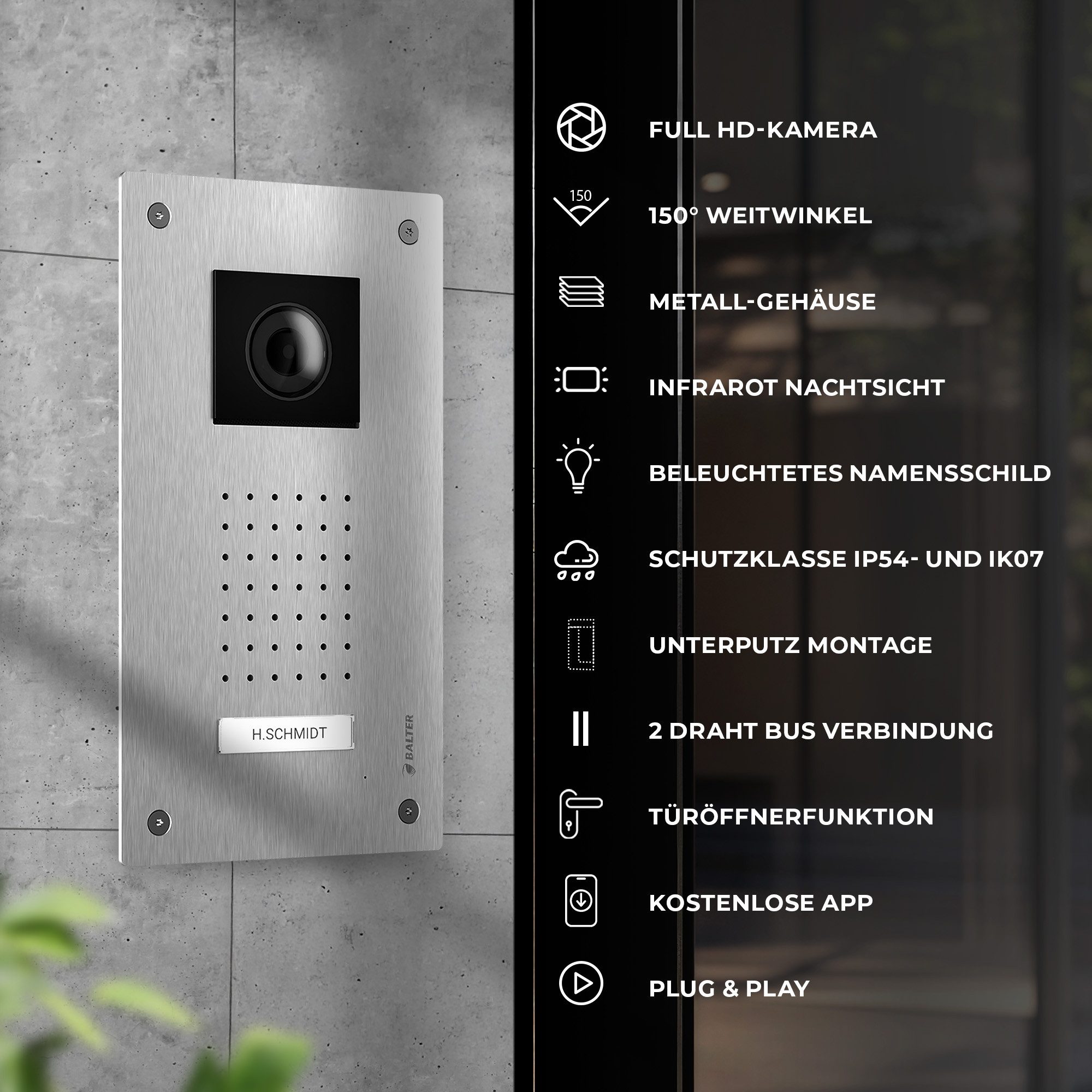 Balter Video-Türsprechanlage Entri Set L Video Türsprechanlage 2 Monitore (2-tlg., Smartphone App, 2 Monitore)