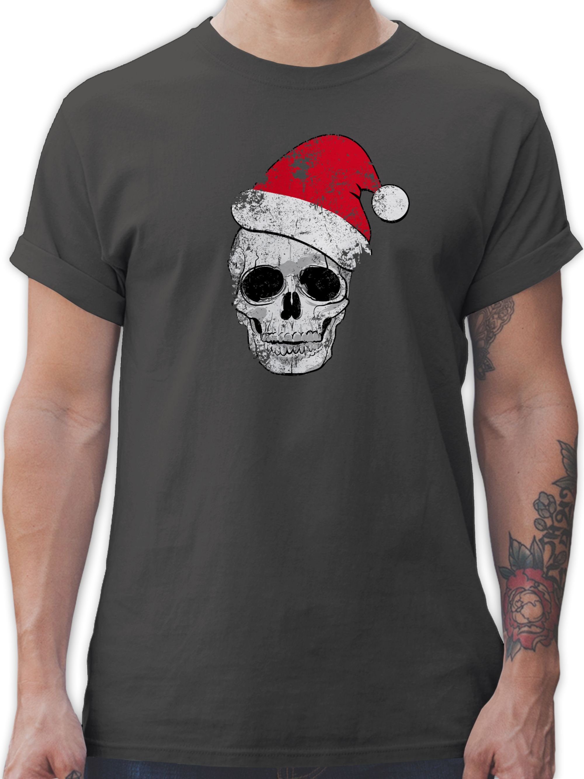 Vintage Kleidung Dunkelgrau Totenkopf Shirtracer Weihnachtsmütze 02 T-Shirt Weihachten