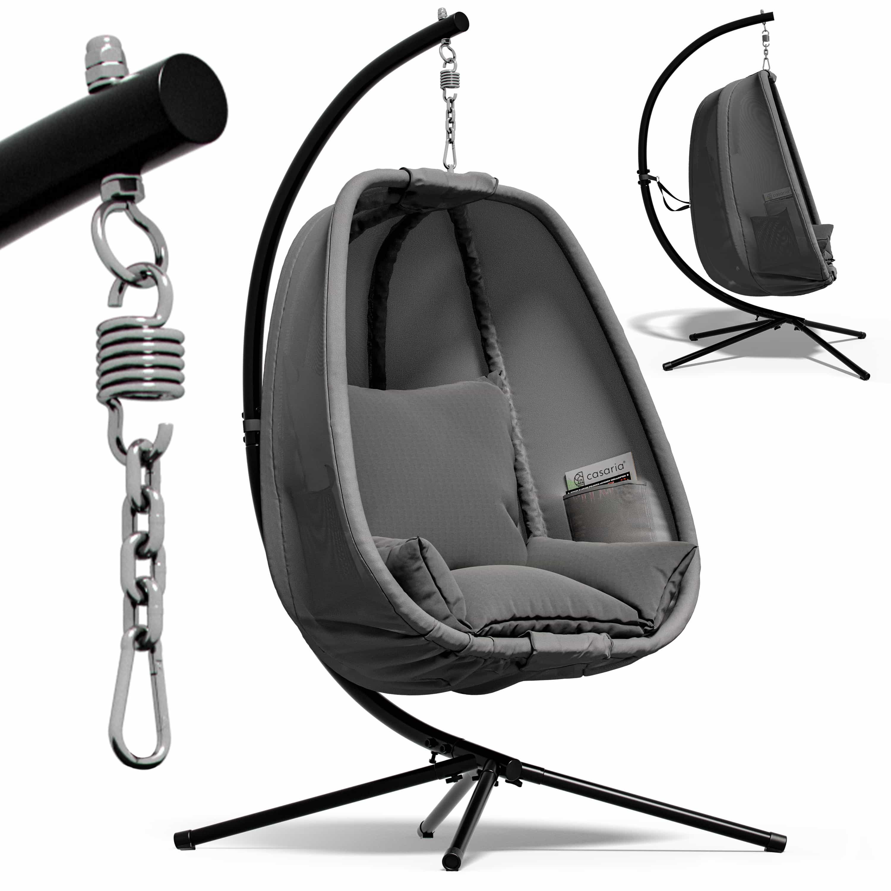 Casaria Hängesessel, mit Gestell XXL Kissen & Seitentaschen Outdoor Wetterfest 150kg