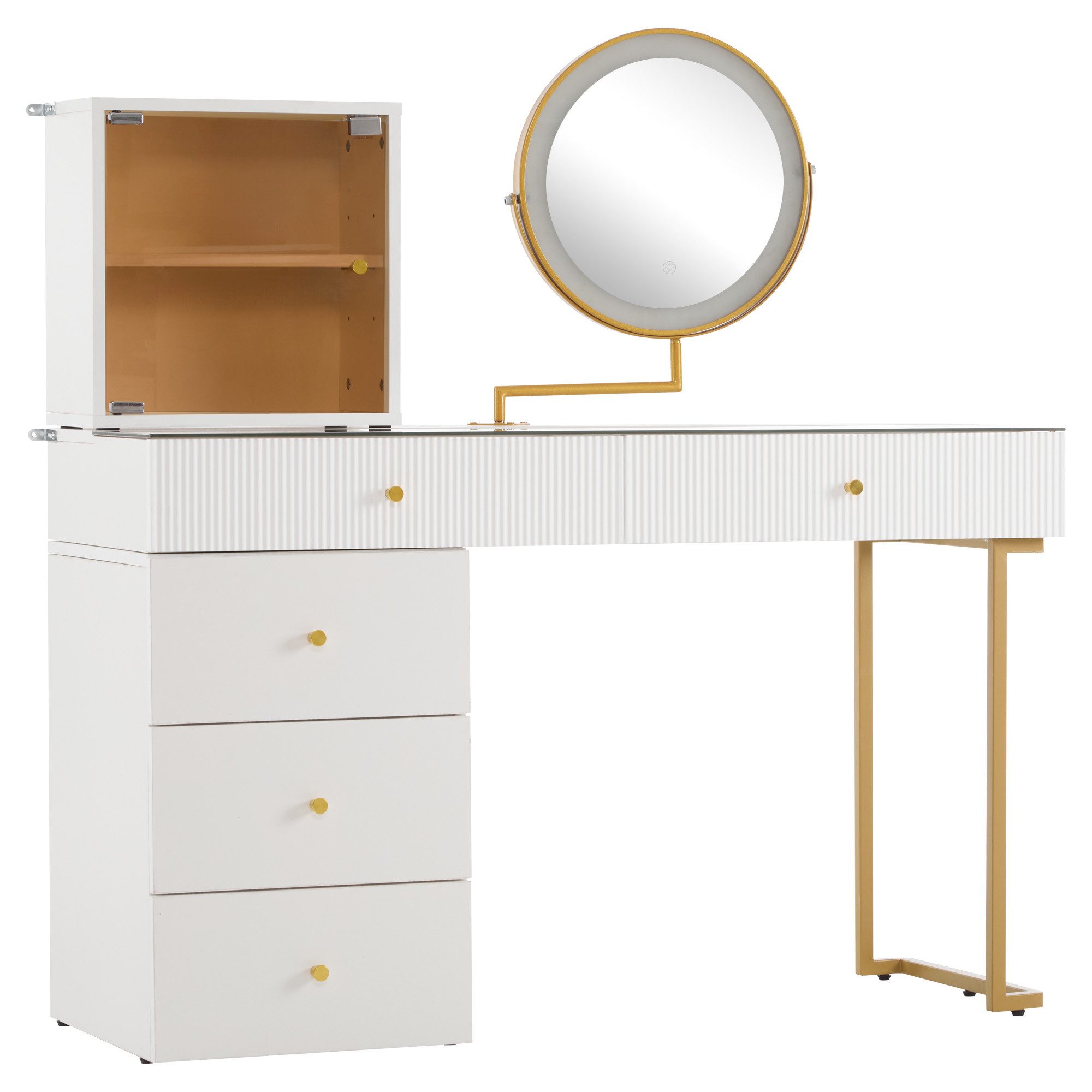 REDOM Schminktisch luxuriöser Frisiertisch für moderne Schlafzimmer (Frisiertisch mit Schubladen und Kommode, 1-St., ohne Hocker, 120*45*115 cm), mit 3-farbigen LED-beleuchtetem Spiegel, transparenter Tischplatte