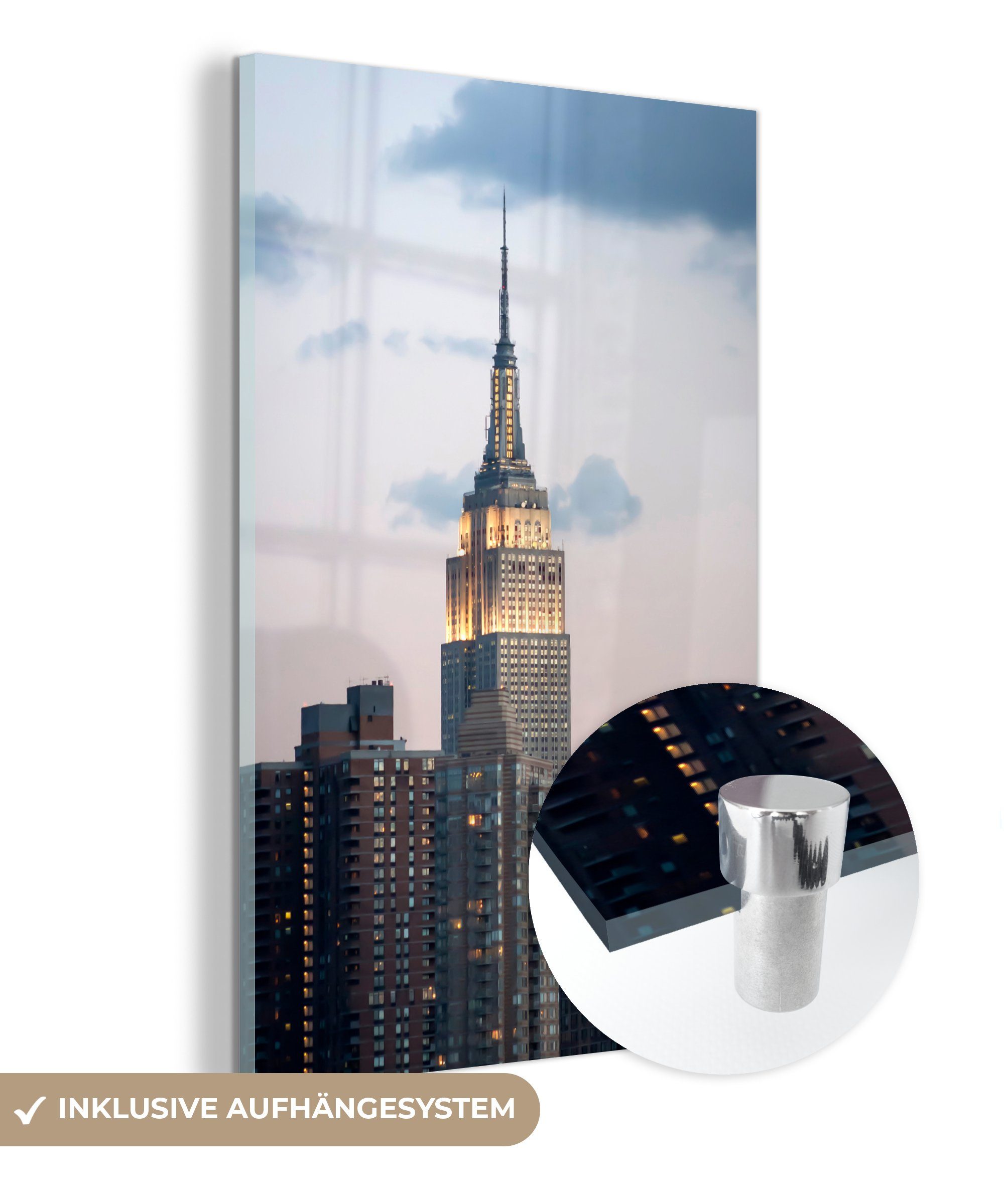 MuchoWow Acrylglasbild Empire State Building Manhattan NY, (1 St), Glasbilder - Bilder auf Glas Wandbild - Foto auf Glas - Wanddekoration bunt