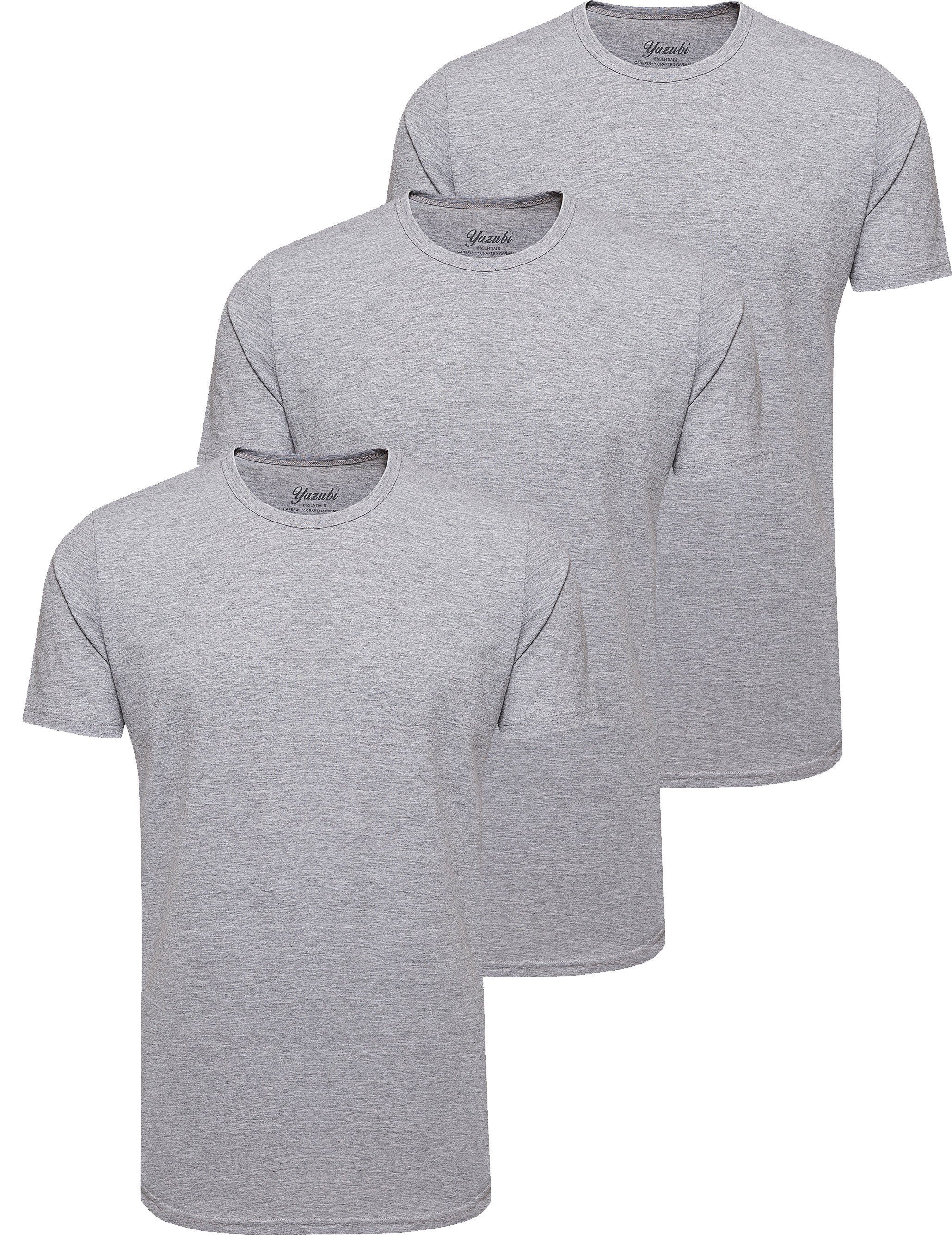 Rundhalsshirt Shaped (Set, modernes Yazubi gray Long 3er-Pack) T-Shirt Grau 163907) Tee (dapple Max 3-Pack