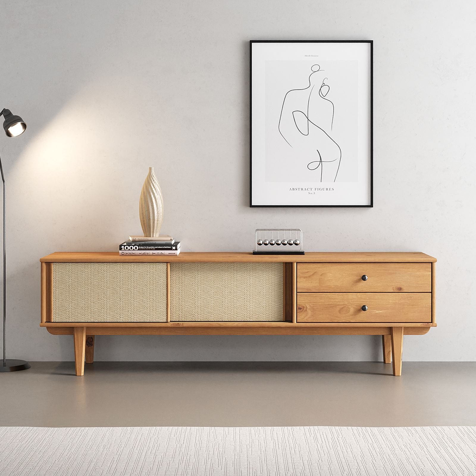 IDIMEX Lowboard SIMONA, TV Board für 75" mit Rattan Geflecht aus Massivholz günstig online kaufen