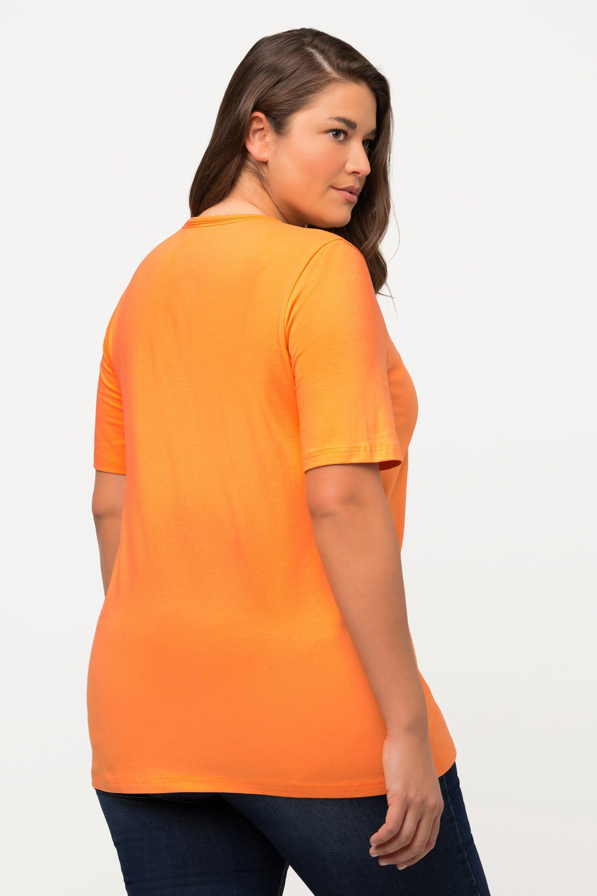 A-Linie Halbarm cantaloupe Rundhalsshirt Carree-Ausschnitt T-Shirt orange Popken Ulla