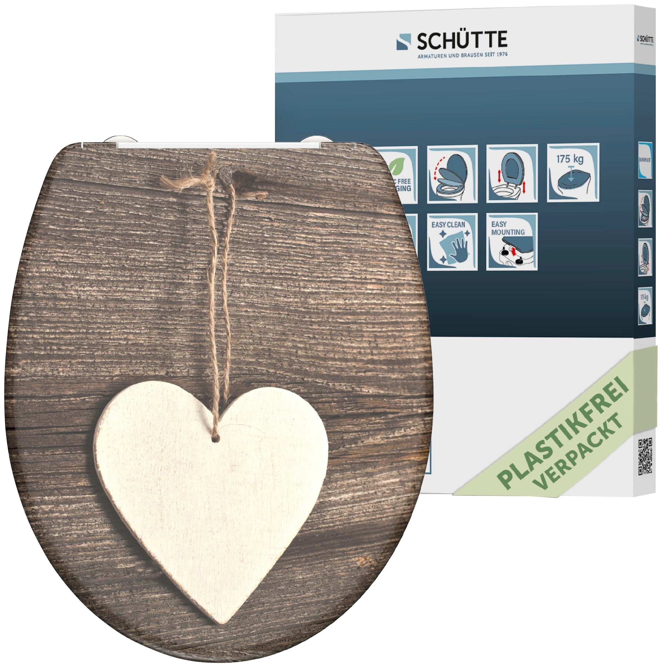 Schütte WC-Sitz Wood Heart, Duroplast, mit Absenkautomatik und Schnellverschluss