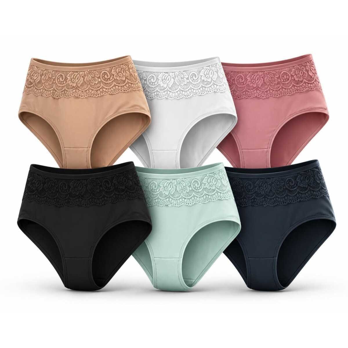 EloModa Taillenslip Damen Taillenslips 6er Pack mit Spitze High Waist Unterhosen Mix2 3XL (6-St) 6er Pack Spitzenslips, hoher Bund, weich & elastisch