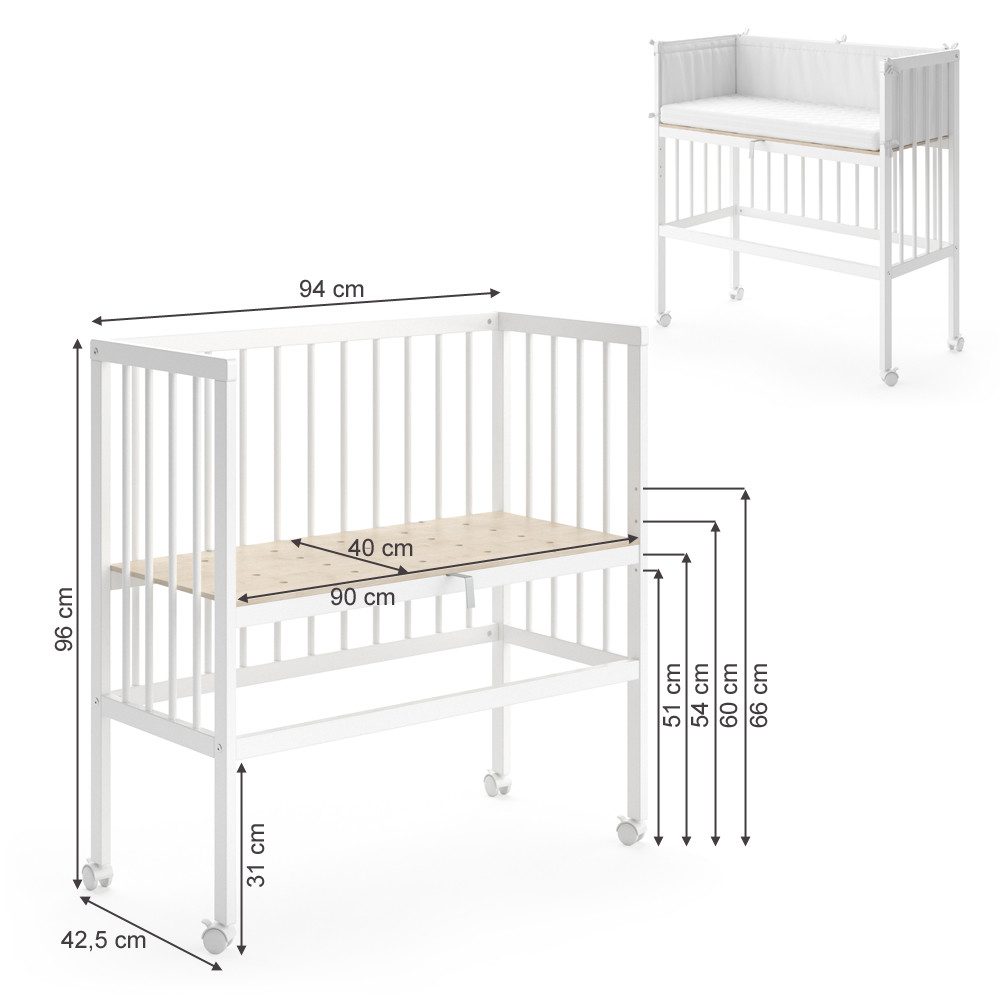 VitaliSpa® Beistellbett Sophie, Weiß, 40 x 90 cm 1 Seitenschiene, 1-tlg.