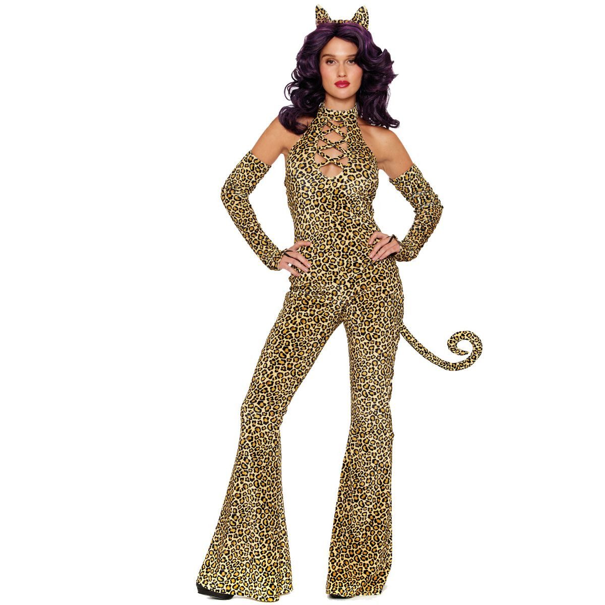 Dreamgirl Kostüm Leopard Overall Verkleidung für Damen Karneval, Halloween, Fasching
