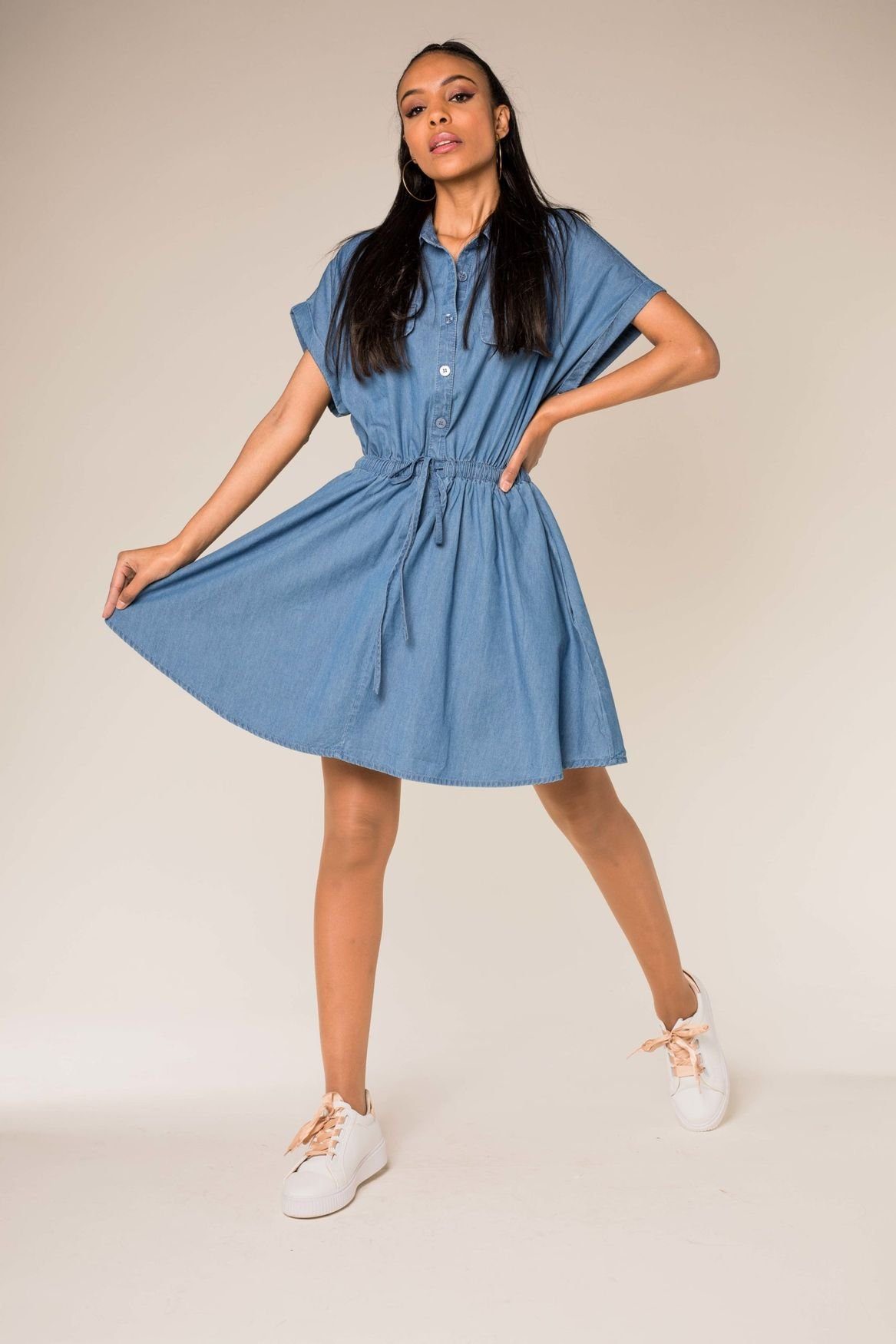 Nina Carter Shirtkleid »Damen Leichtes Sommer Kleid Jeans Design Kurzarm  Midi Denim Dress« (lang, 1-tlg., normal) 3573 in Blau online kaufen | OTTO