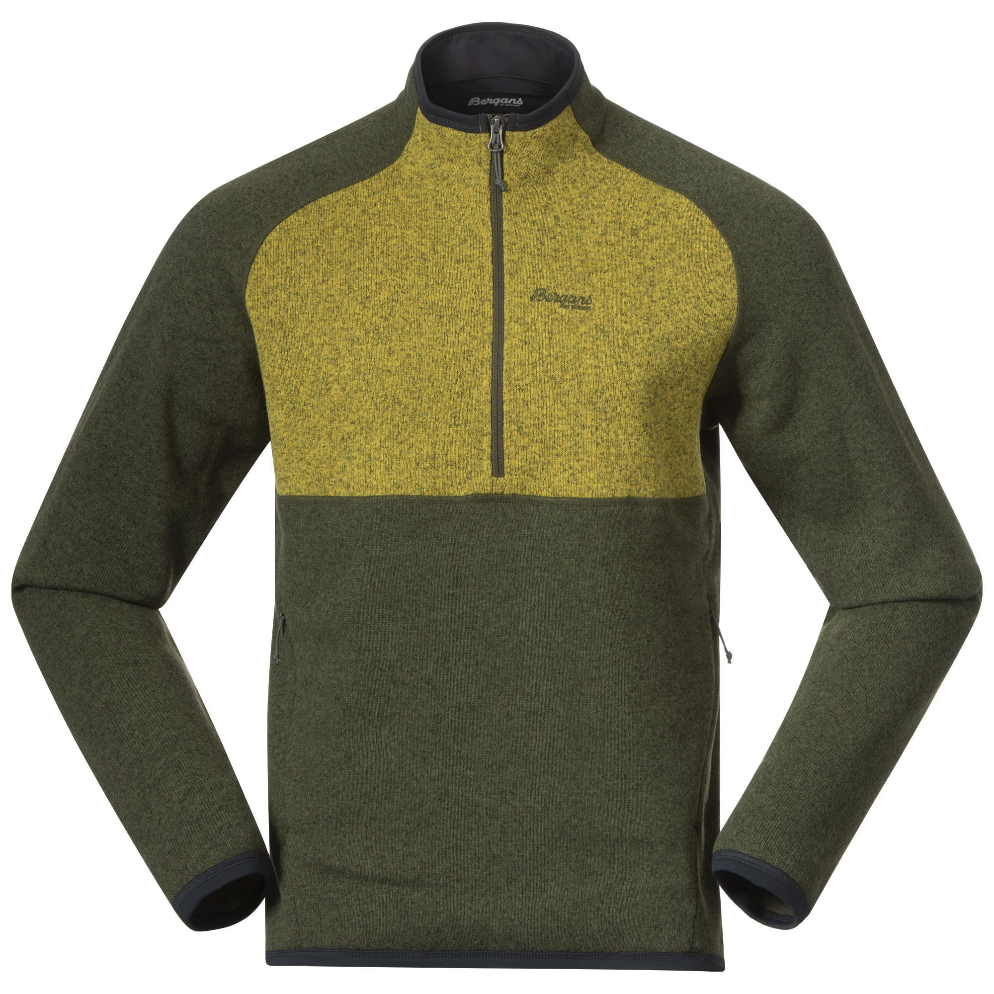 Herren Bergans Bergans Knitted Green Green Fleecepullover Kamphaug Half Green Dark Green M Light Sweater - Zip