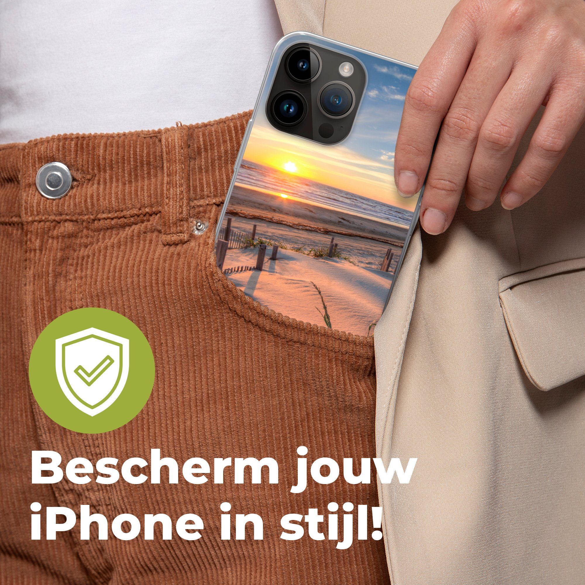 MuchoWow Handyhülle für Apple iPhone 14 Pro Max Strand - Meer - Düne - Sonnenuntergang - L, Smartphone-Bumper, Print, Handy Schutzhülle Dünn