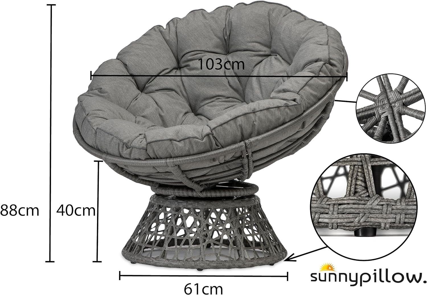 sunnypillow Rattanstuhl Papasansessel, Rattansessel mit Kissen rund Durchme günstig online kaufen