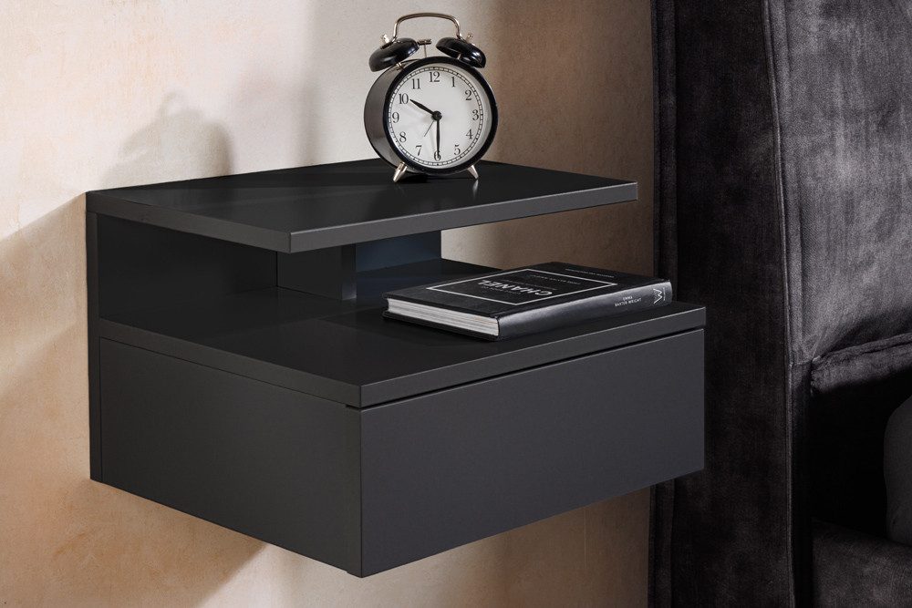 riess-ambiente Nachttisch FLOATING 35cm schwarz · hängendes Regal mit Schublade · Schlafzimmer (Einzelartikel, 1-St), Nachtschrank · 1 Ablageboden & 1 Schublade – Bild 5 von 5