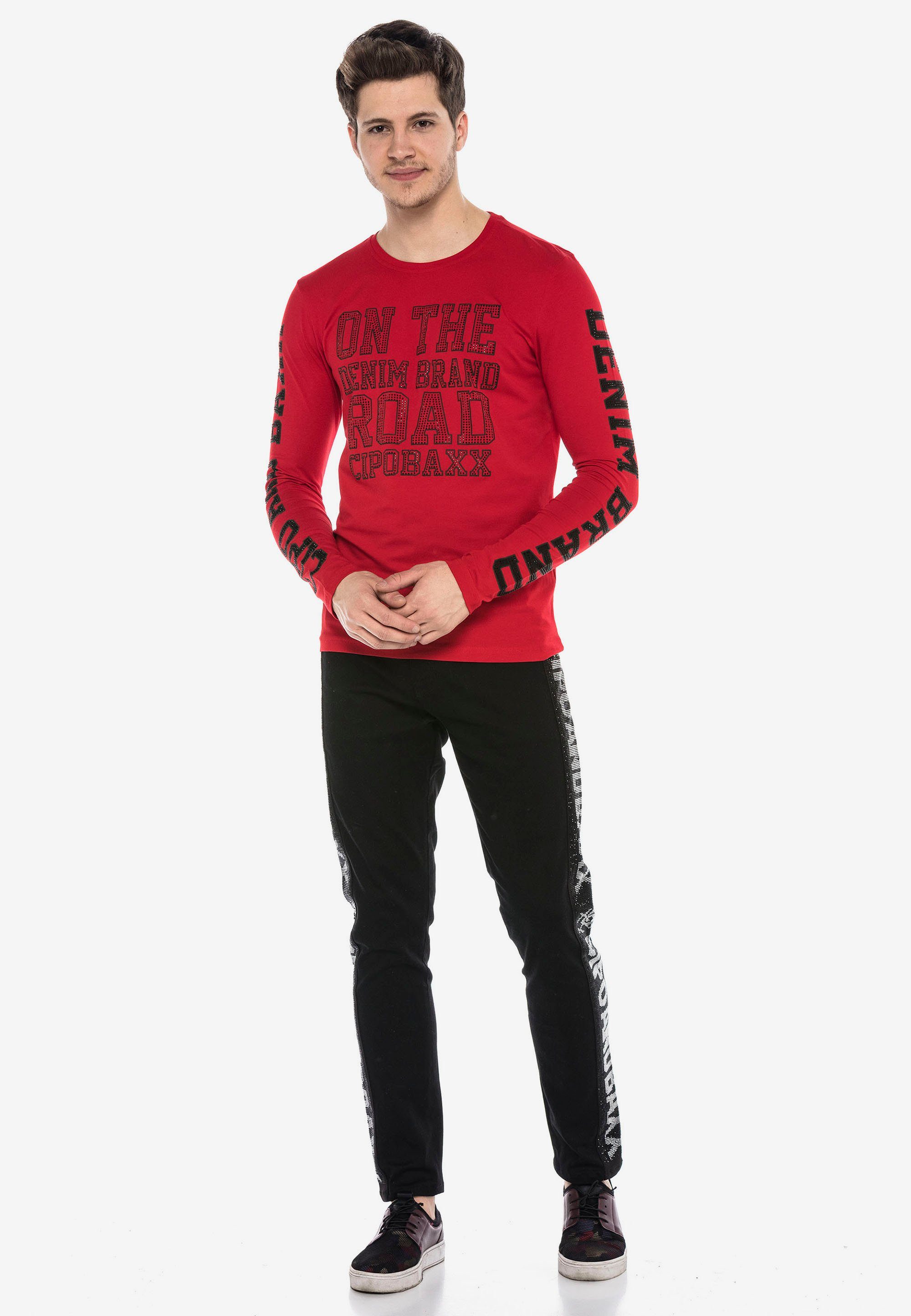 rot-schwarz Langarmshirt Cipo Print & Baxx mit coolem