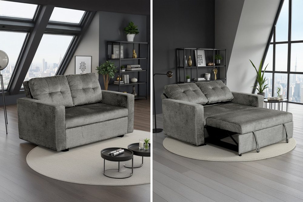 riess-ambiente Schlafsofa SMART 2-Sitzer grau – Samt, ausziehbar, Nosagfede günstig online kaufen