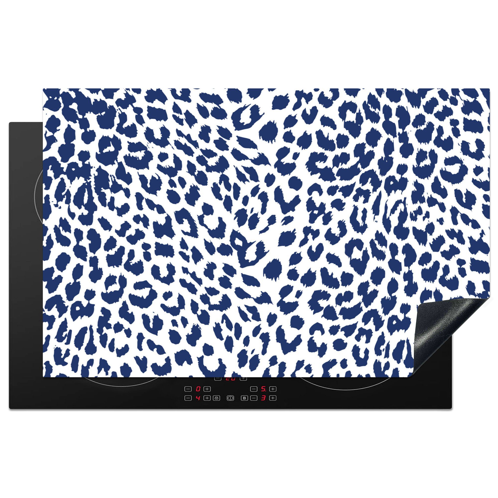 MuchoWow Herdblende-/Abdeckplatte Panther Druck - Blau - Flecken, Vinyl, (1 tlg), 81x52 cm, Induktionskochfeld Schutz für die küche, Ceranfeldabdeckung