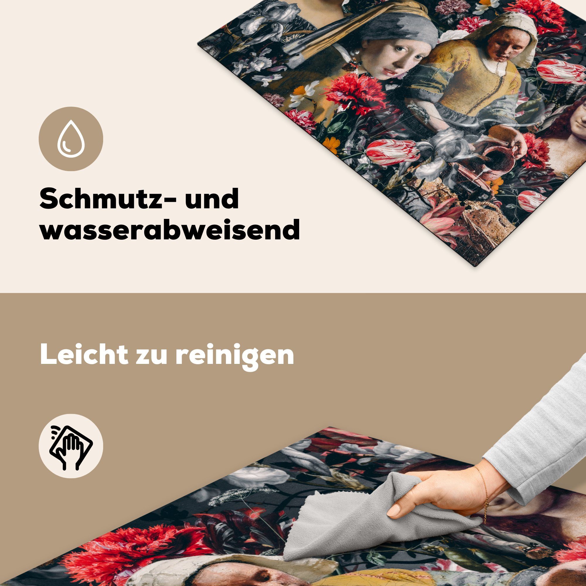 Collage, - Schutz (1 Kunst Induktionskochfeld cm, tlg), 71x52 für Herdblende-/Abdeckplatte die Ceranfeldabdeckung Blumen küche, Vinyl, - MuchoWow