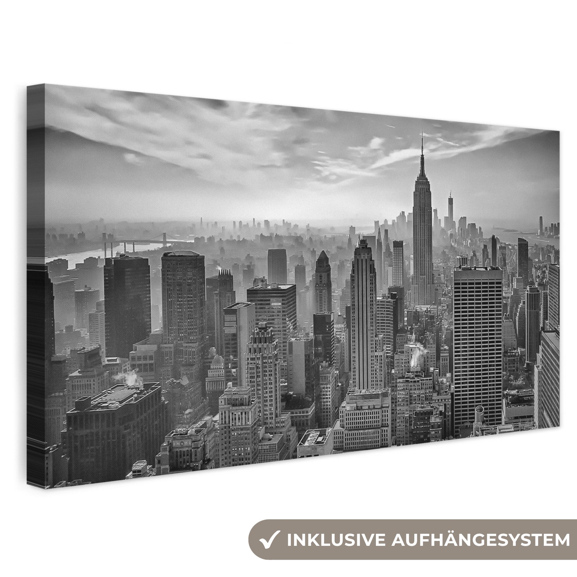 OneMillionCanvasses® Leinwandbild Panorama Architektur - Schwarz und weiß - Stadt - Skyline - New York, Fotodruck (1 St), Wandbild, Deko Schlafzimmer Wohnzimmer Flur 40x20 cm