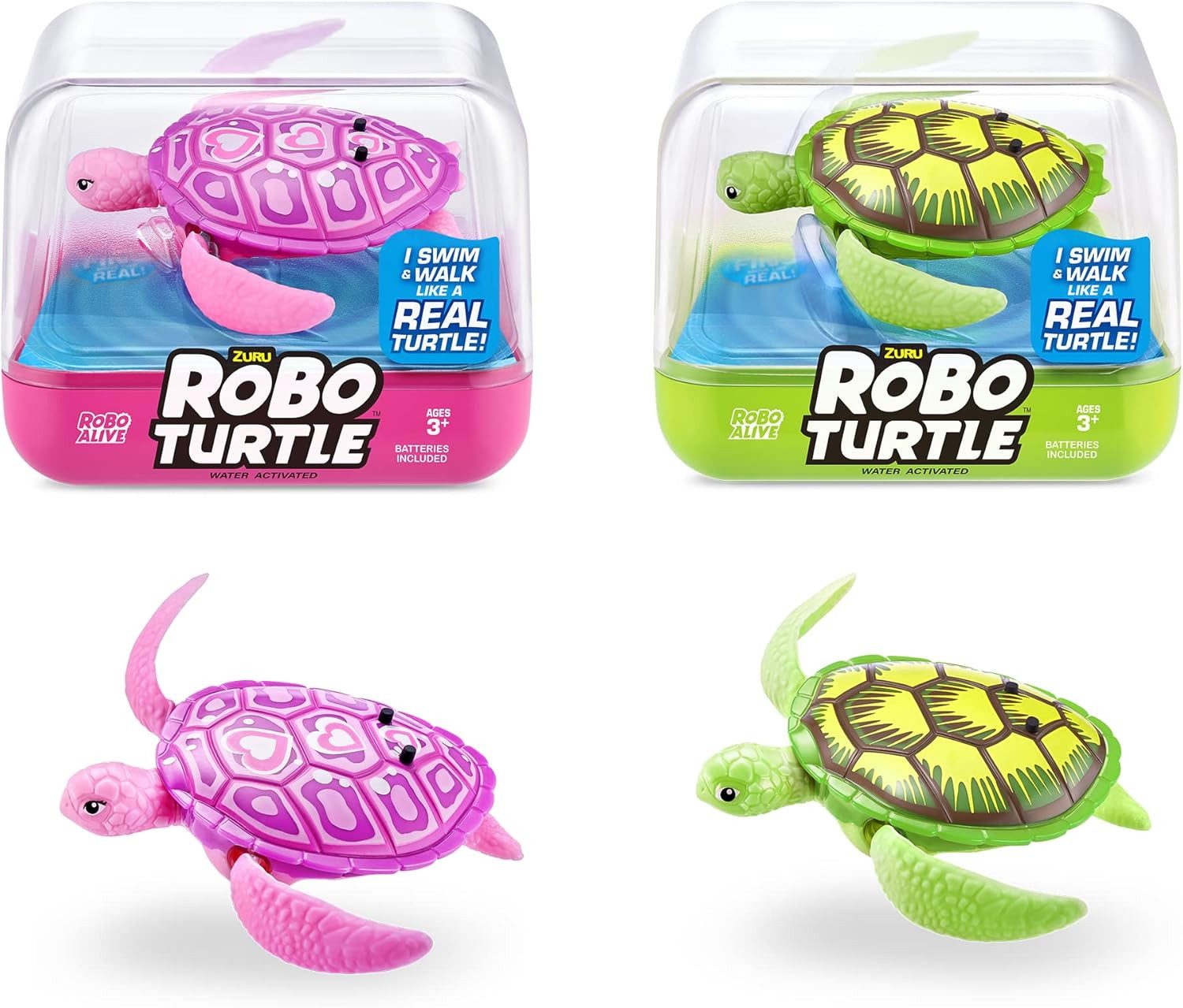 ZURU Robotertier ZURU 71100B - Robo Alive Schwimmende Schildkröten in Grün & Pink