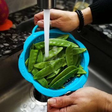 Kochblume Küchensieb Faltsieb S, Silikon mit Edelstahlkern, Platzsparend