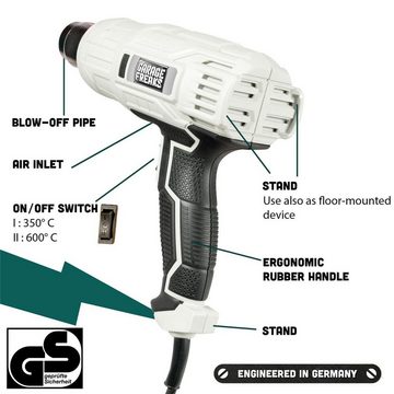 Garage Freaks Heißluftgebläse 2000 Watt, Heißluftpistole mit 5 M Kabel, 2 Stufen 350/600° C