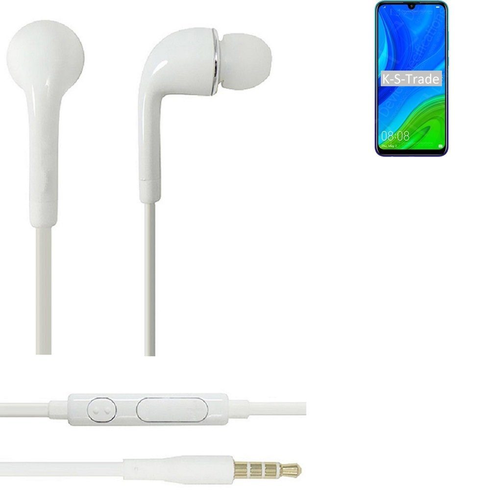 K-S-Trade für Huawei nova Lite 3+ In-Ear-Kopfhörer (Kopfhörer Headset mit Mikrofon u Lautstärkeregler weiß 3,5mm)