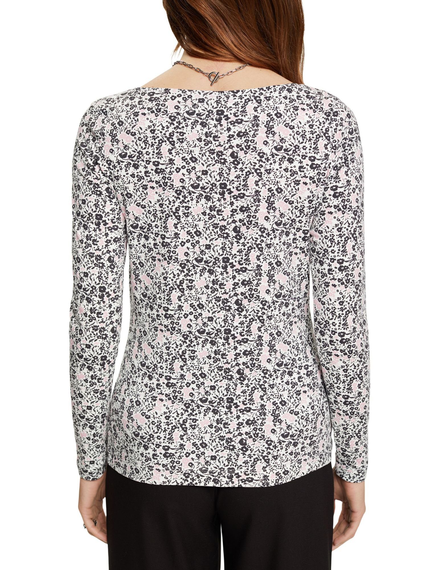 OFF Allover-Print (1-tlg) Esprit WHITE Langarmshirt Longsleeve mit