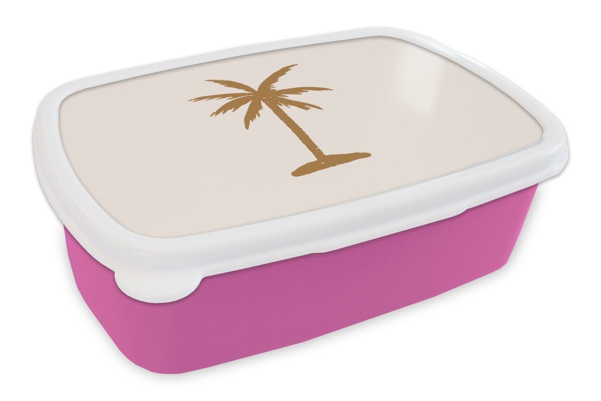 MuchoWow Lunchbox Sommer - Palme - Gelb, Kunststoff, (2-tlg), Brotbox für Erwachsene, Brotdose Kinder, Snackbox, Mädchen, Kunststoff rosa