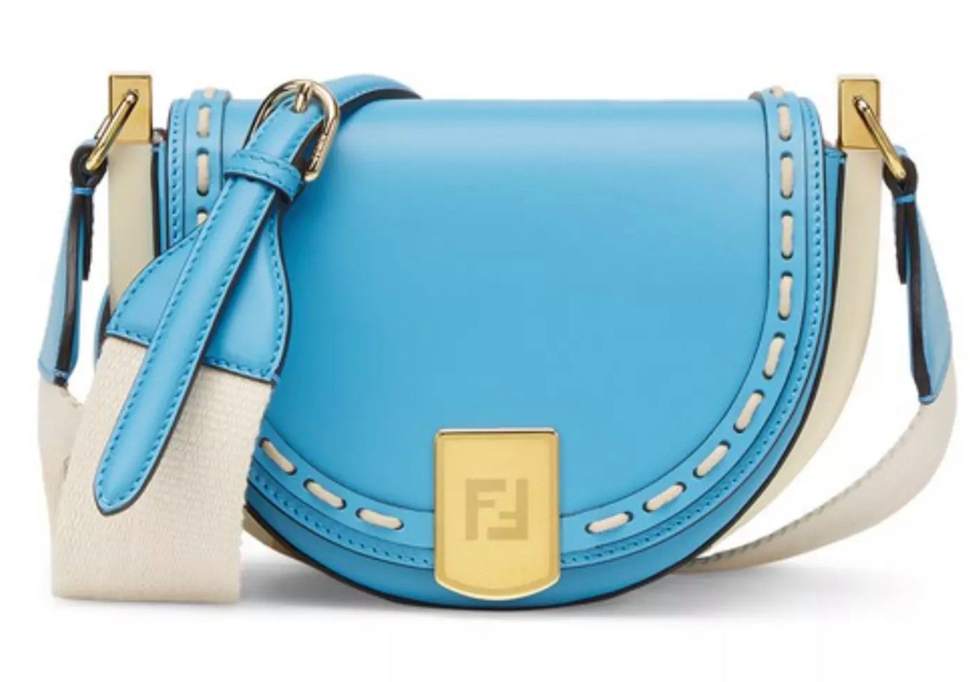 FENDI Umhängetasche Moonlight Curved Crossbody Satchel Tasche, Kalbsleder mit Plexiglas-Details, FF-Logo-Verschluss