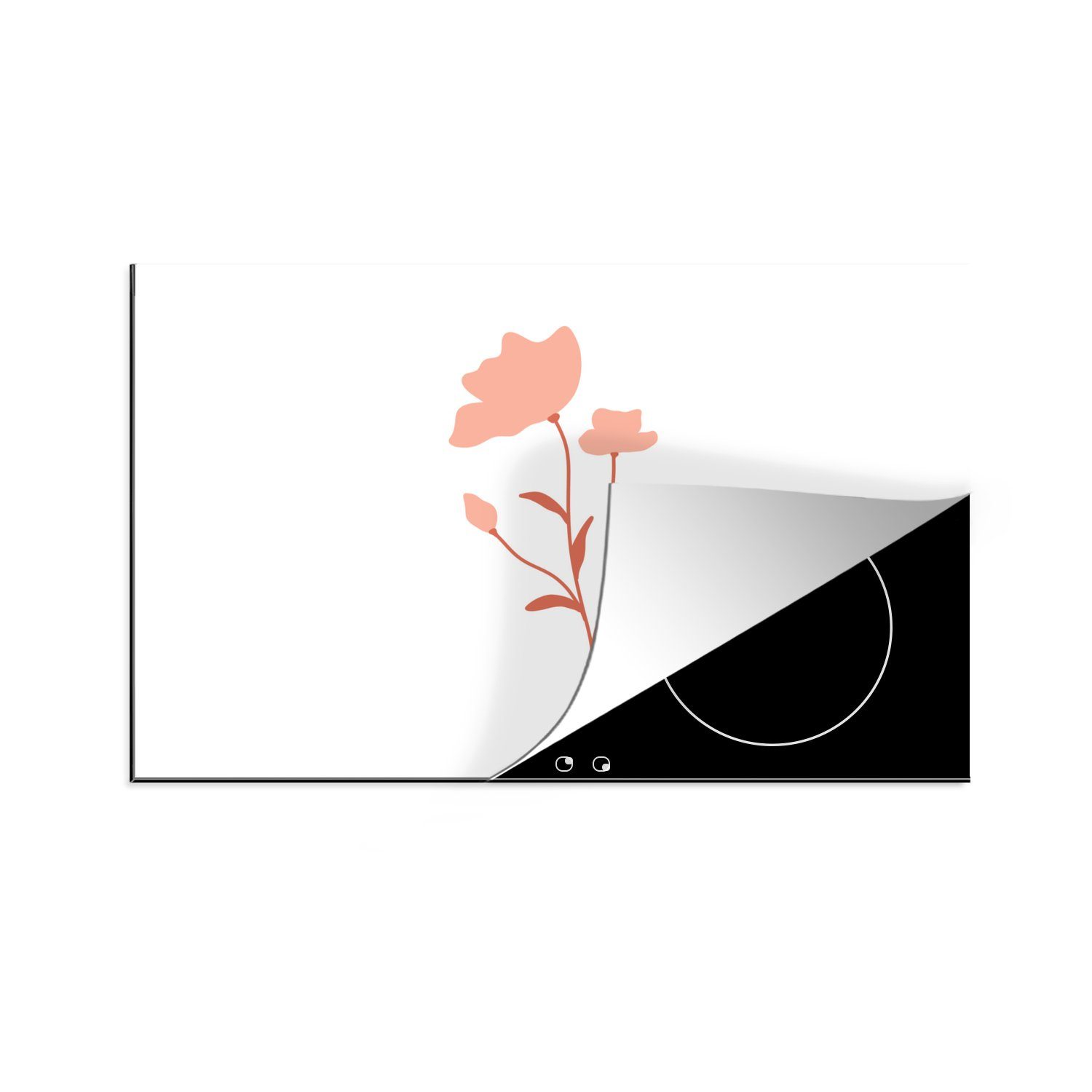 MuchoWow Herdblende-/Abdeckplatte Illustration einer rosa Blume auf weißem Hintergrund, Vinyl, (1 tlg), 81x52 cm, Induktionskochfeld Schutz für die küche, Ceranfeldabdeckung