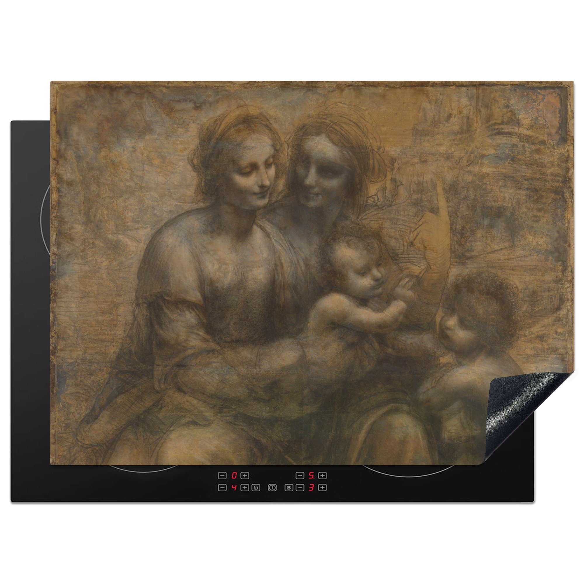 MuchoWow Herdblende-/Abdeckplatte Maria mit Kind und die Heilige Anna - Leonardo da Vinci, Vinyl, (1 tlg), 70x52 cm, Mobile Arbeitsfläche nutzbar, Ceranfeldabdeckung | Herdabdeckplatten