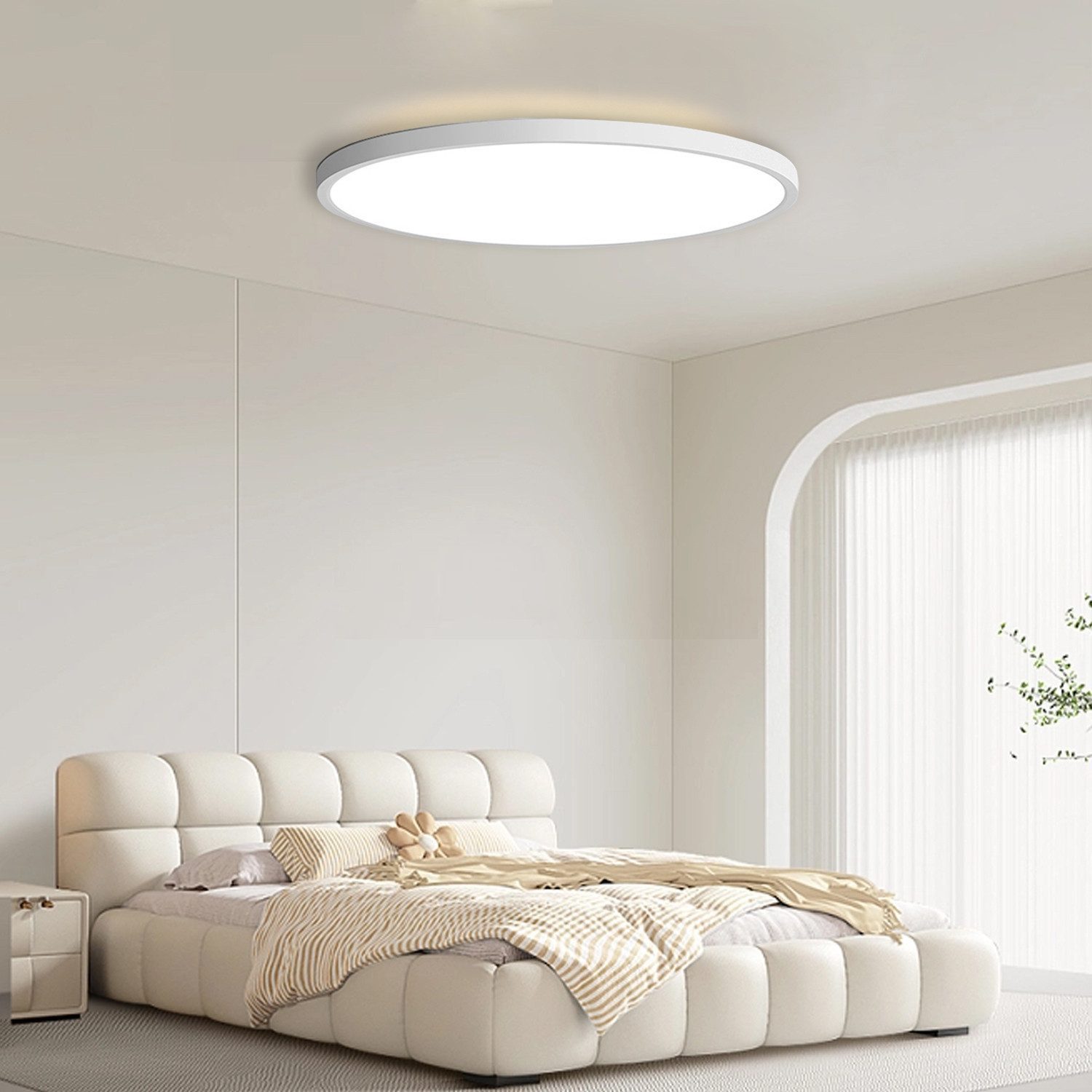 Fyrove Deckenleuchten LED Deckenleuchte Ø37 cm rund, flache Deckenlampe dimmbar, LED fest integriert, mit 3 Lichtfarben 3000K-6000K, weiß, für Wohnzimmer Küche Flur Schlafzimmer