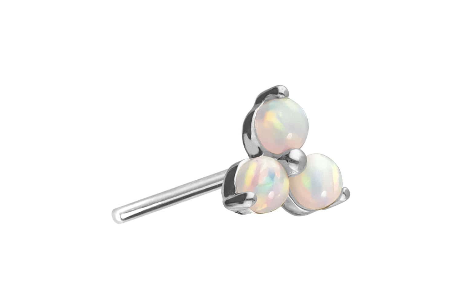 Piercing-Set 14 Karat Gold Aufsatz mit Titan Push Pin BLUME + 3 SYNTHETISCHE OPALE