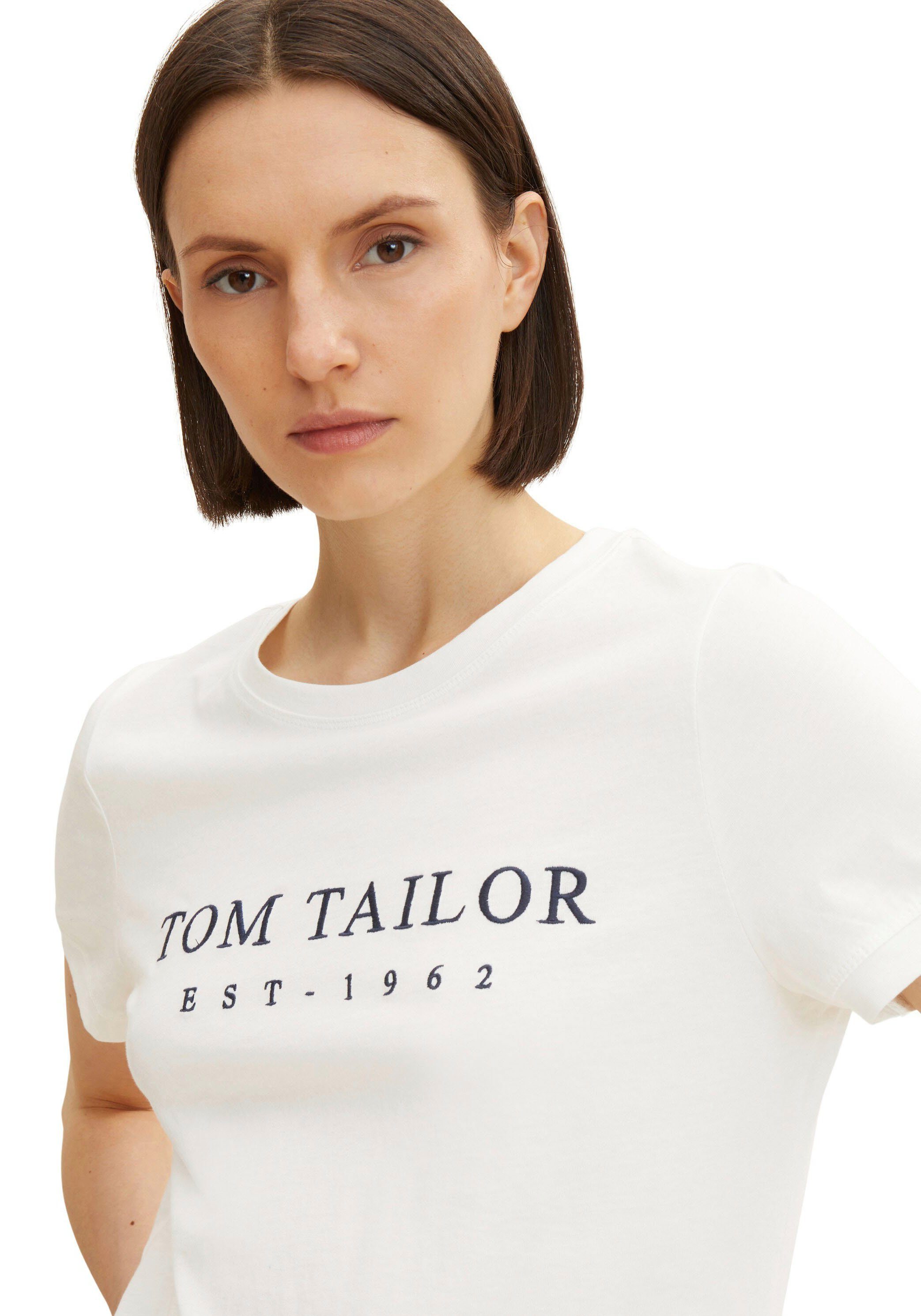 TOM TAILOR T-Shirt T-Shirt Logoprint wollweiß