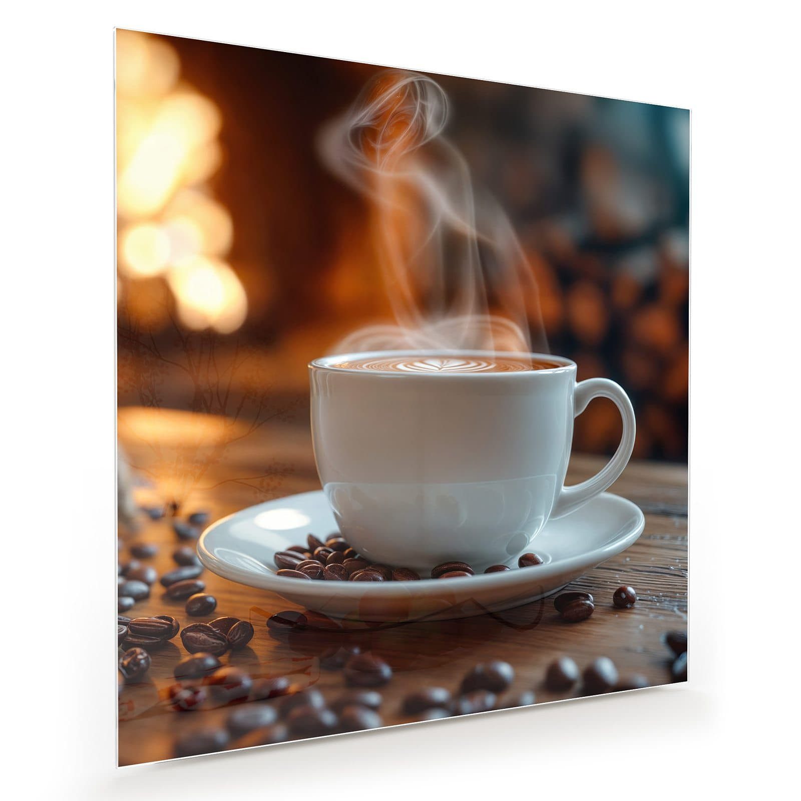 Glasbild Wandbild Quadratisch Gemütliche Kaffeepause mit Aufhängung
