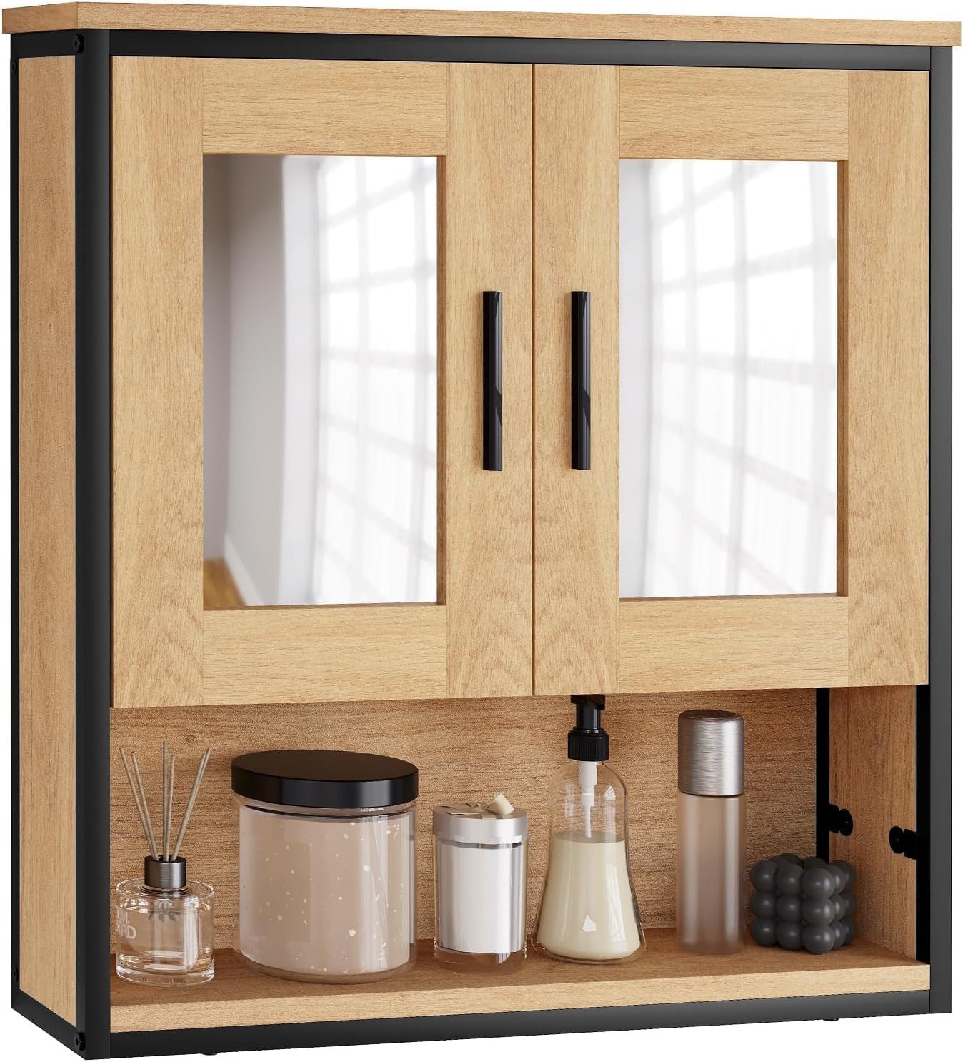EUGAD Badmöbel-Set, (2-St), mit 2 Spiegeln, höhenverstellbarer Trennwand, aus Holzwerkstoff