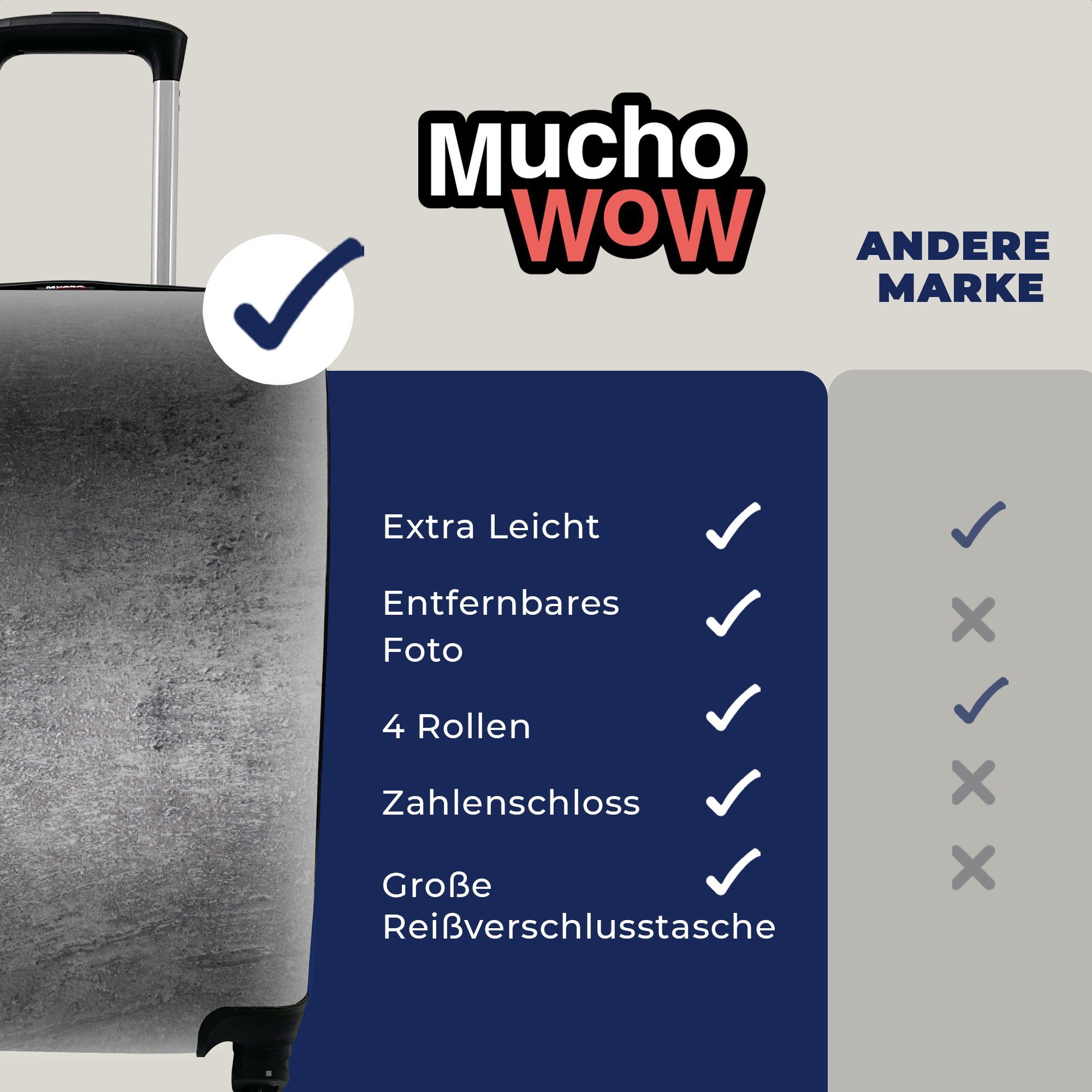 MuchoWow Handgepäckkoffer Beton - Reisekoffer - - Reisetasche für rollen, Rollen, - Ferien, Handgepäck Zement 4 mit Grau Trolley, Retro Textur