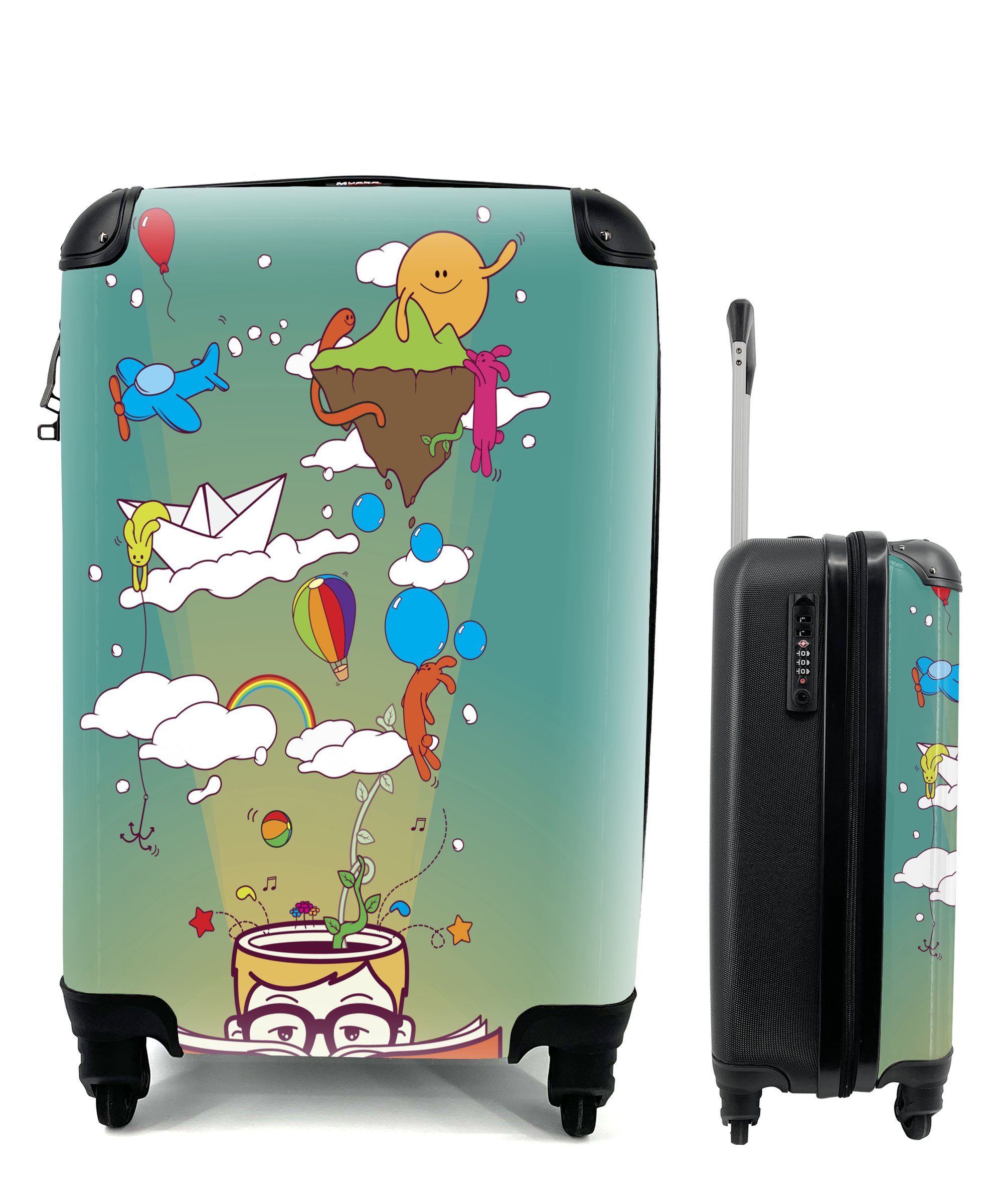 MuchoWow Handgepäckkoffer Illustration von Monsterträumen, 4 Rollen, Reisetasche mit rollen, Handgepäck für Ferien, Trolley, Reisekoffer | Handgepäck-Koffer