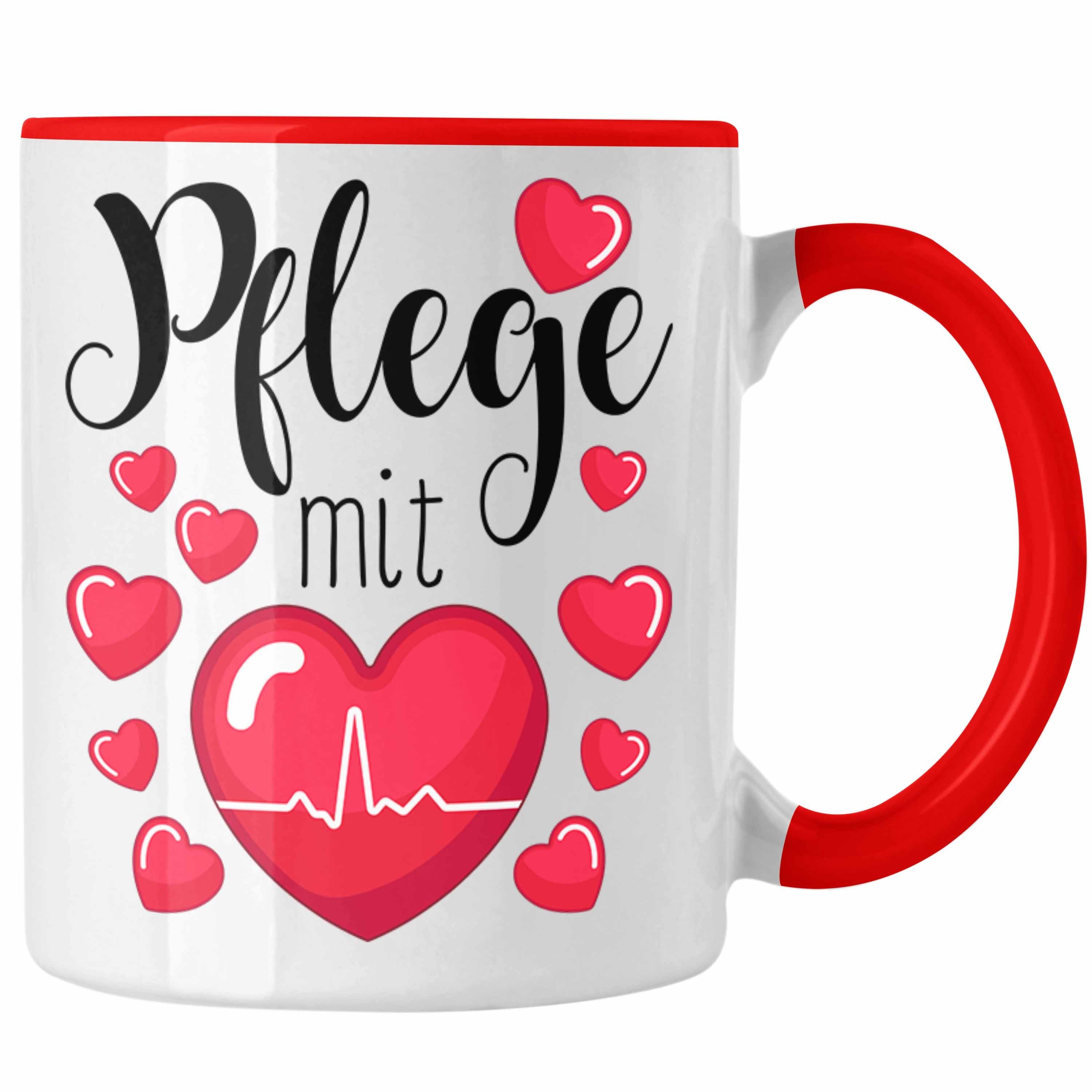 Trendation Tasse Pflege Tasse Geschenk Pflege Mit Herz Altenpflege Krankenpflege Pflege Rot
