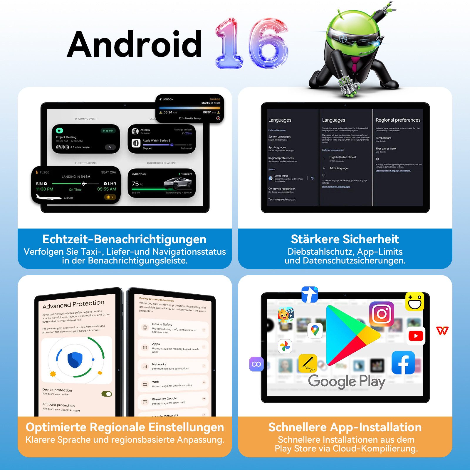 Zenva T90 Android 16 11'' Tablet 128GB mit Zubehör Tablet (11", 128 GB, Android16, Android 16, 8000mAh, Gemini AI, mit Tastatur/Hülle/Maus)