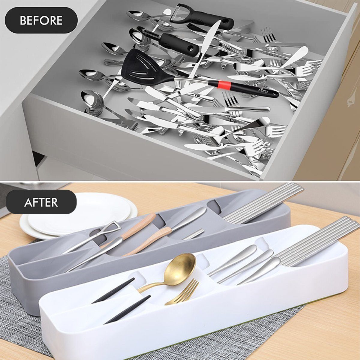 LENBEST Besteckeinsatz Küchenschubladen-Organizer, kompakter St) Einsatz (1 Besteckkasten