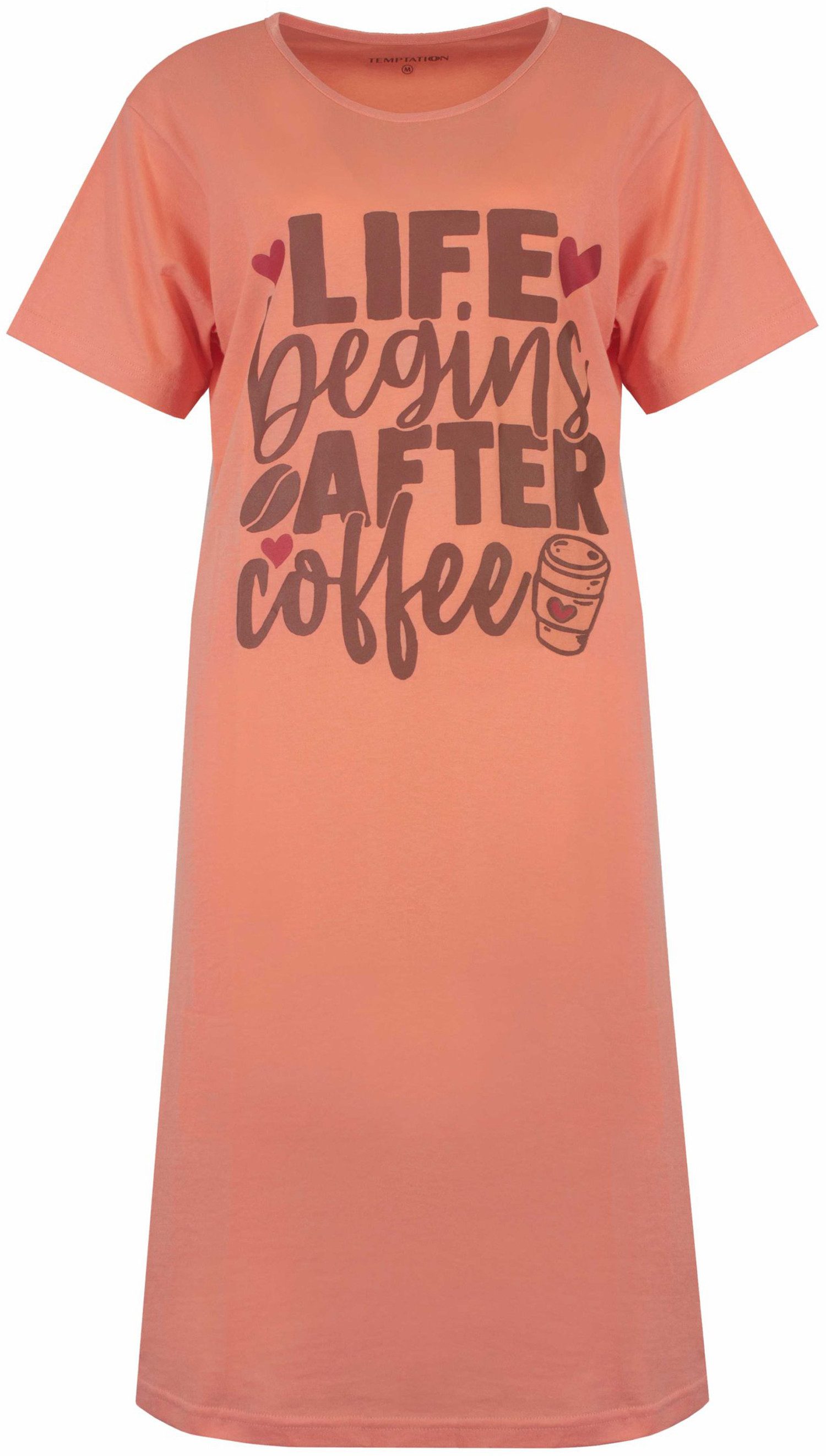 TEMPTATION Nachthemd Damen Schlafshirt mit kurzem Arm (1-tlg) Baumwolle