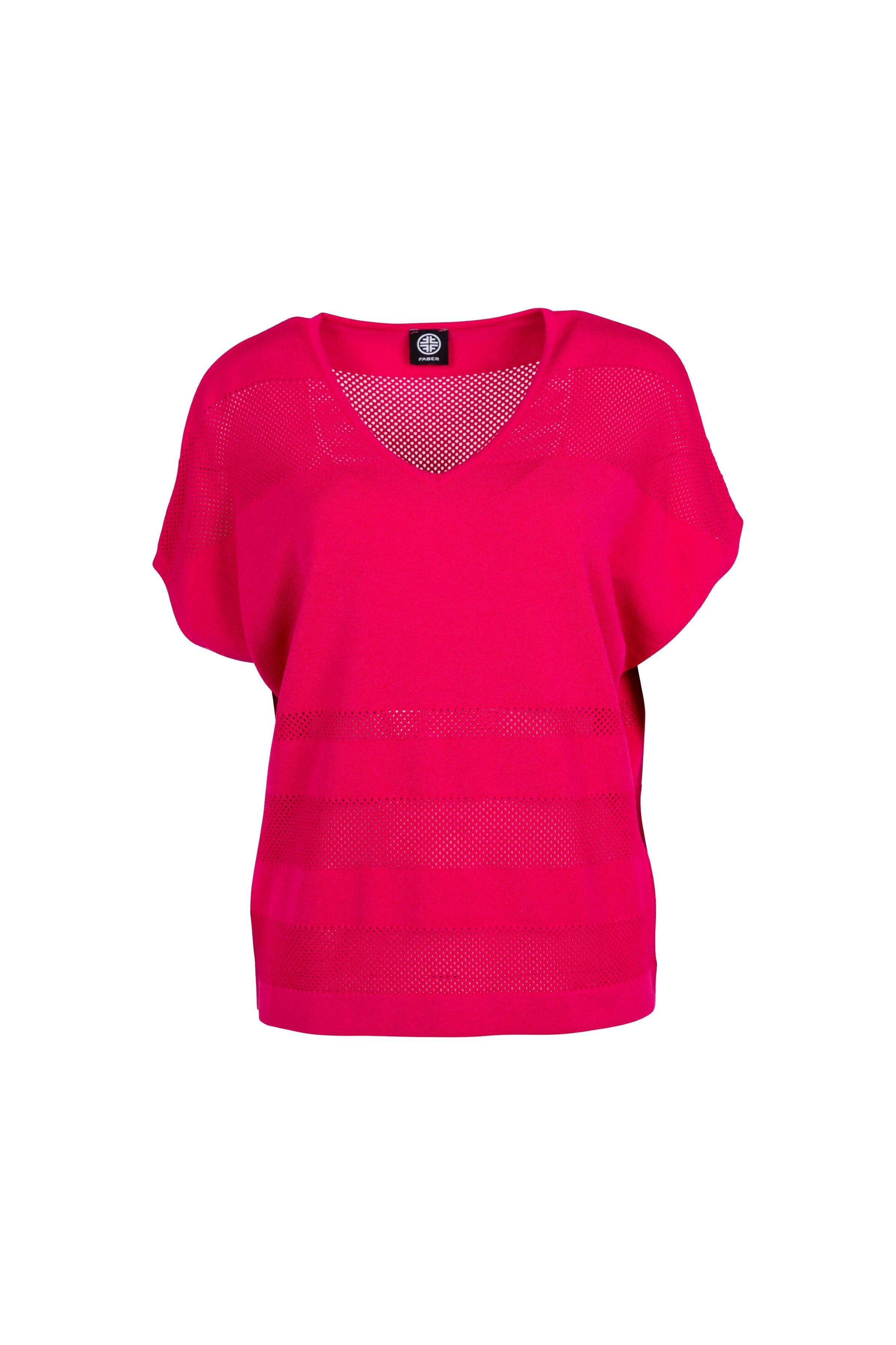 Faber Kurzarmpullover Kurzarm Pullover mit V-Ausschnitt in magenta Feine Strickstruktur