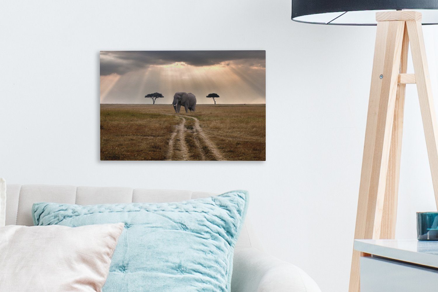 OneMillionCanvasses® Wanddeko, St), Leinwandbild Mara-Nationalpark (1 30x20 Aufhängefertig, Masai im Wandbild in Leinwandbilder, cm Kenia, Elefant