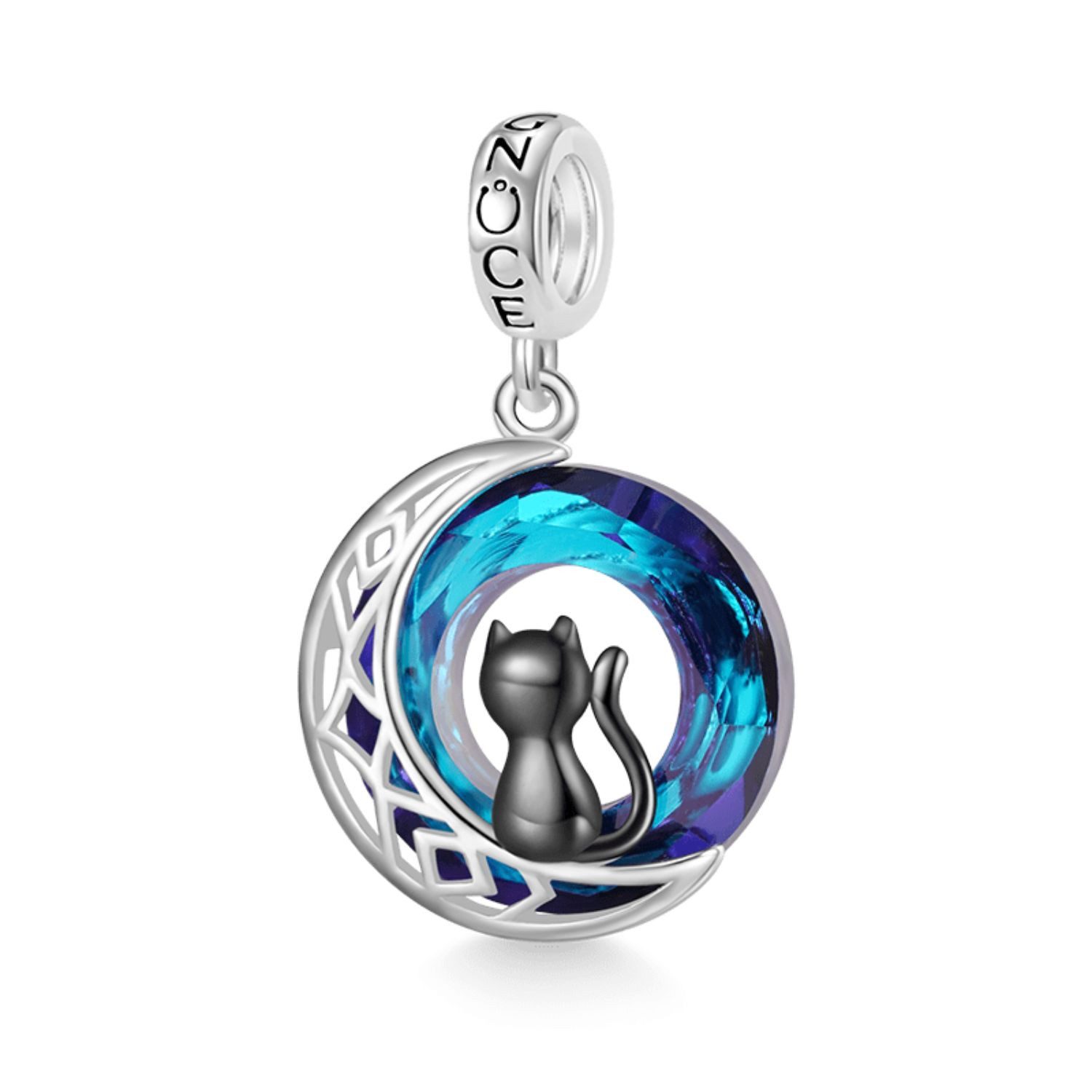 Gnoce Bead Gnoce Charm Anhänger Katze im Mond HNC157 Silber