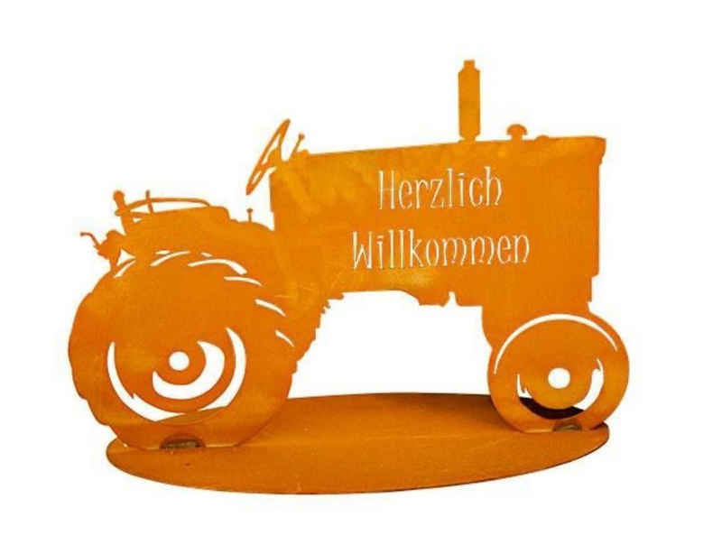 Ferrum Art Gartenfigur Traktor "Herzlich Willkommen", (1 Stück, 1 St., Traktor)