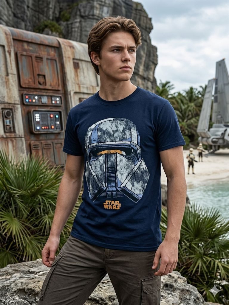 Star Wars Print-Shirt Offizielles Star Wars T-Shirt Herren Dunkelblau Casual Fan-Merch Shirt
