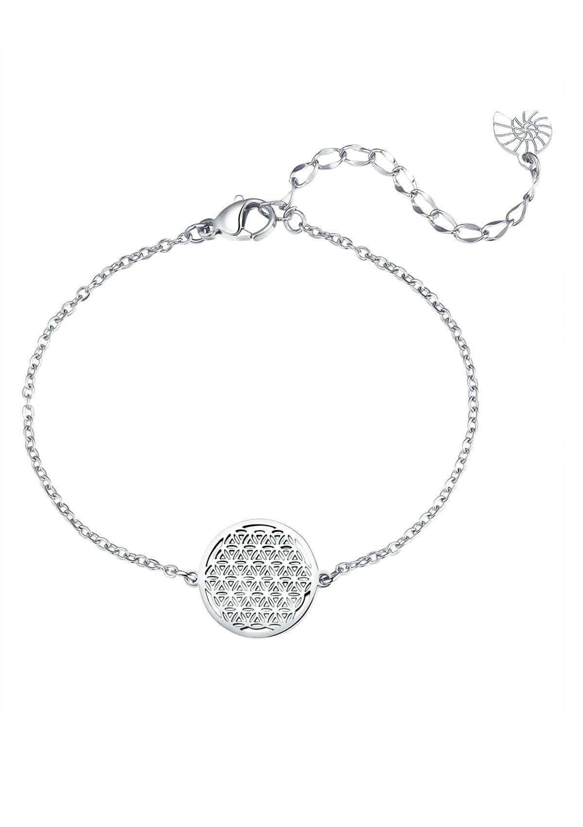 Hey Happiness Armband Edelstahl Blume des Lebens Damen 18K Gold Roségold, Armkette Anhänger Lebensblume rund, wasserfest