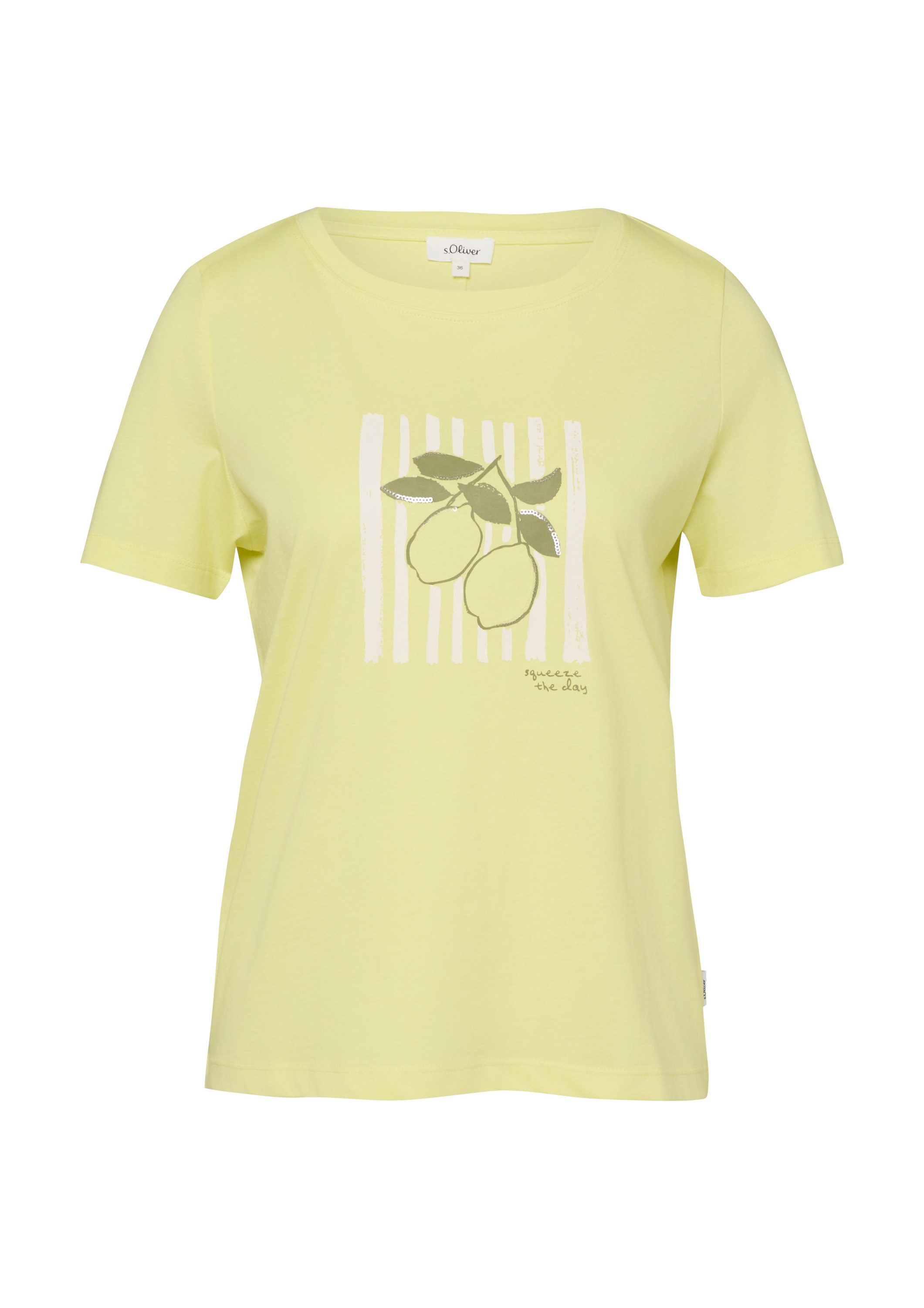 s.Oliver Kurzarmshirt T-Shirt Baumwoll-T-Shirt mit Frontprint und Pailletten