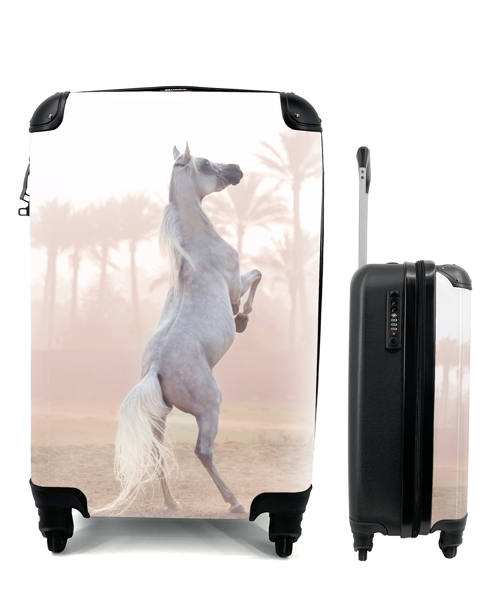 Trolley, Palme, - MuchoWow Pferd 4 Handgepäck Handgepäckkoffer Reisekoffer Sand Rollen, für rollen, mit - Reisetasche Ferien,